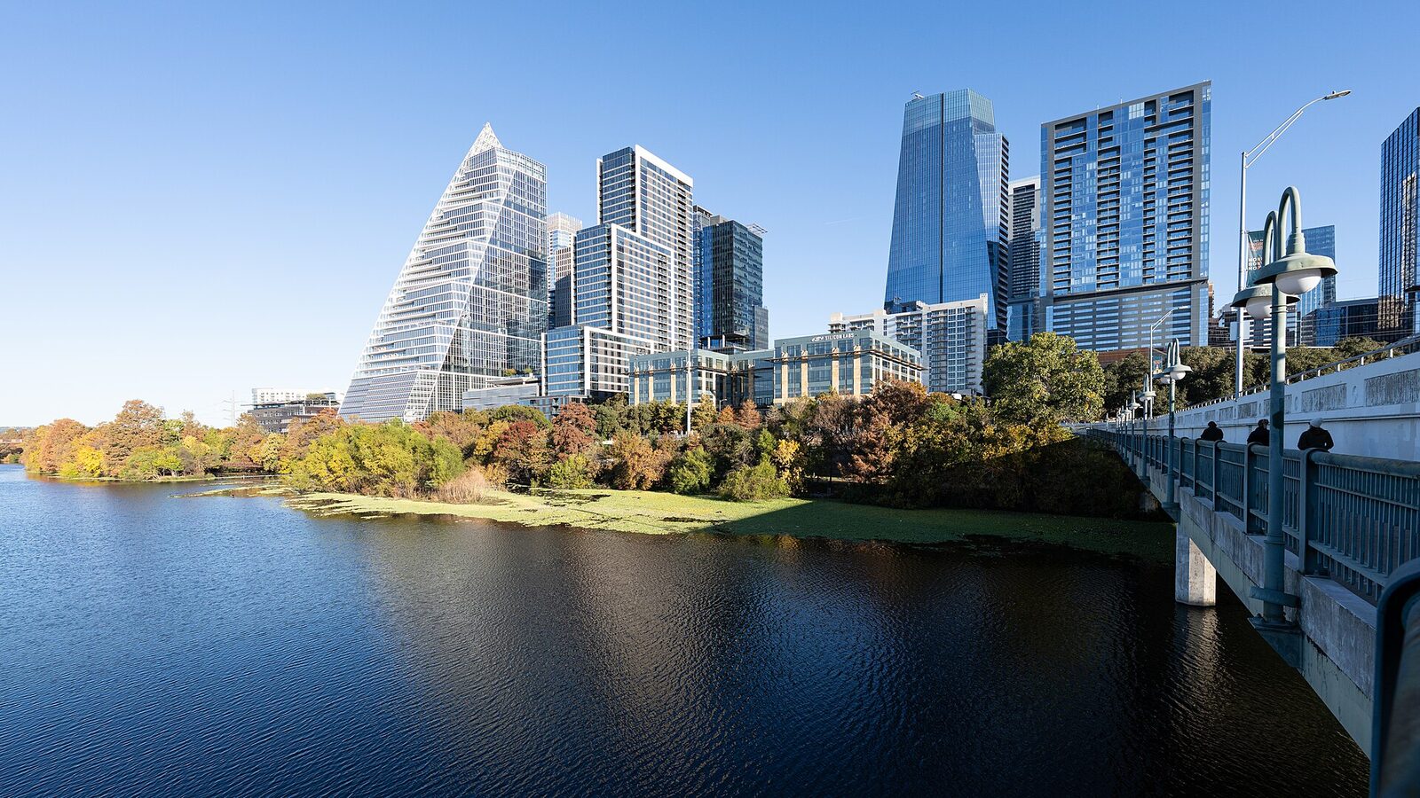 The downtown Austin skyline behind the Congress Avenue bridge