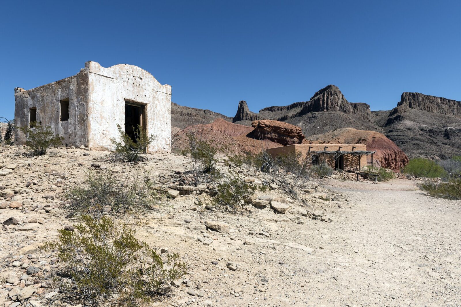 An abandoned western movie set on the Rio Grande in Big Bend Ranch State Park, Texas
